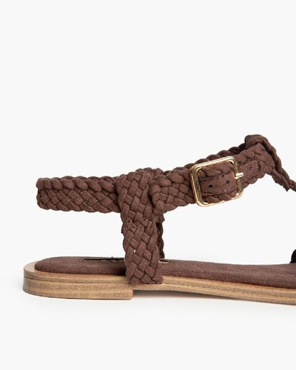 Brown Braided Sandals with Buckle Closure