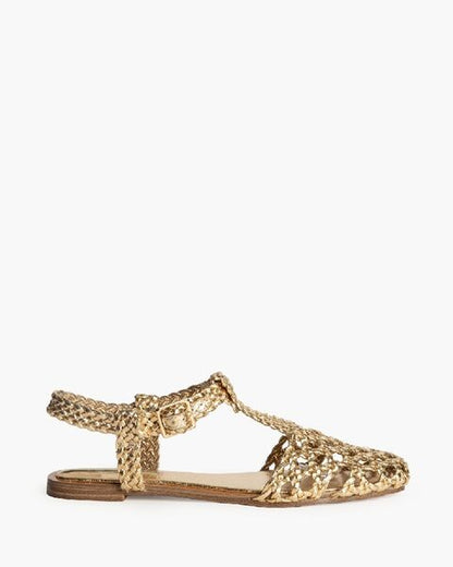 Gold Woven Slingback Flats with Buckle Detail