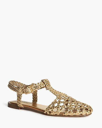 Gold Woven Slingback Flats with Buckle Detail