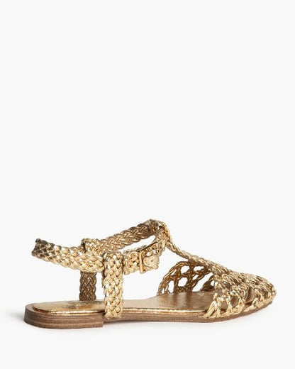 Gold Woven Slingback Flats with Buckle Detail