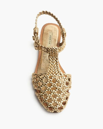 Gold Woven Slingback Flats with Buckle Detail