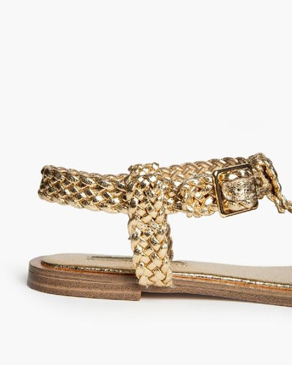 Gold Woven Slingback Flats with Buckle Detail