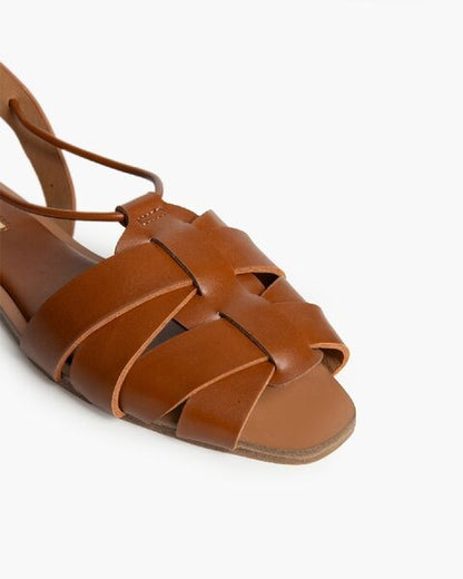 Brown Leather Sandals with Wrap Ankle Tie