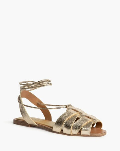 Gold Metallic Strappy Sandals with Wraparound Tie