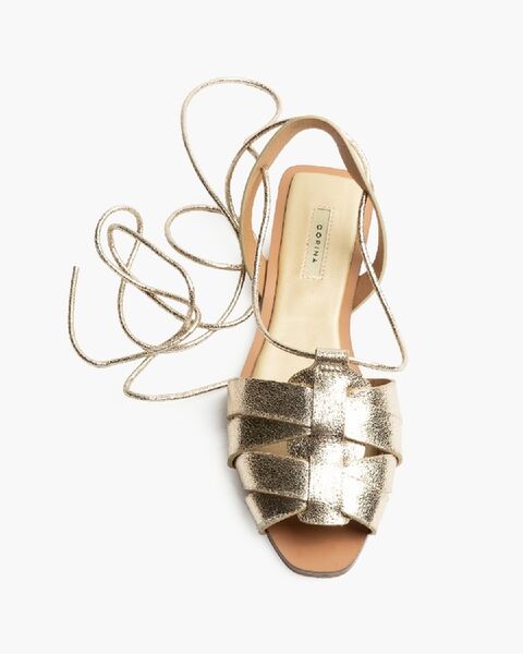 Gold Metallic Strappy Sandals with Wraparound Tie