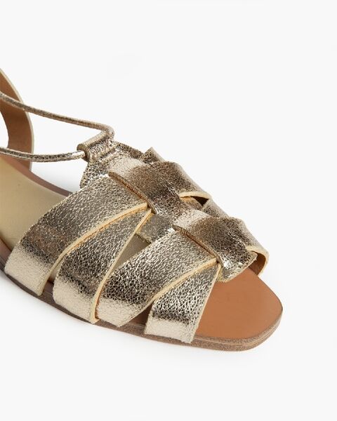 Gold Metallic Strappy Sandals with Wraparound Tie