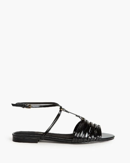 Black Glossy Sandals with Strappy Design