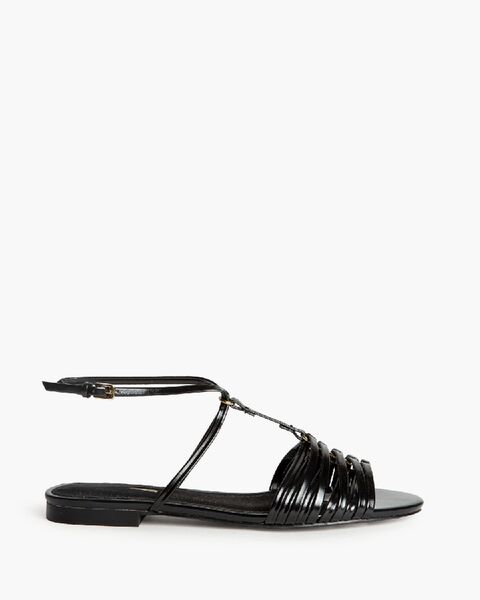 Black Glossy Sandals with Strappy Design
