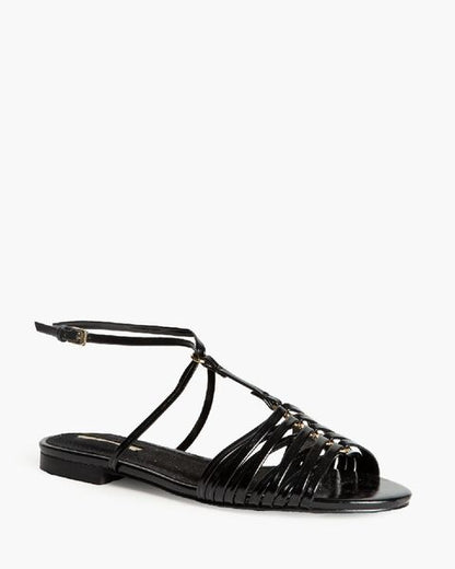 Black Glossy Sandals with Strappy Design