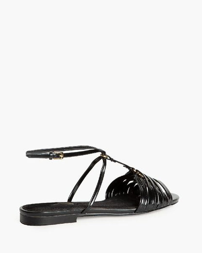 Black Glossy Sandals with Strappy Design