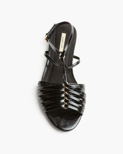 Black Glossy Sandals with Strappy Design