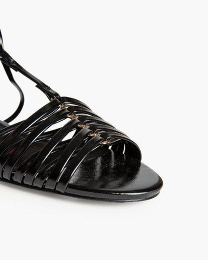 Black Glossy Sandals with Strappy Design