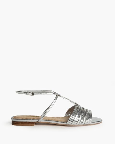 Silver Metallic Strappy Sandal with Ankle Closure