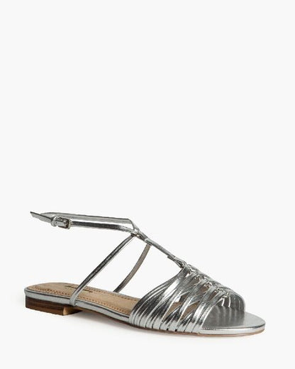 Silver Metallic Strappy Sandal with Ankle Closure