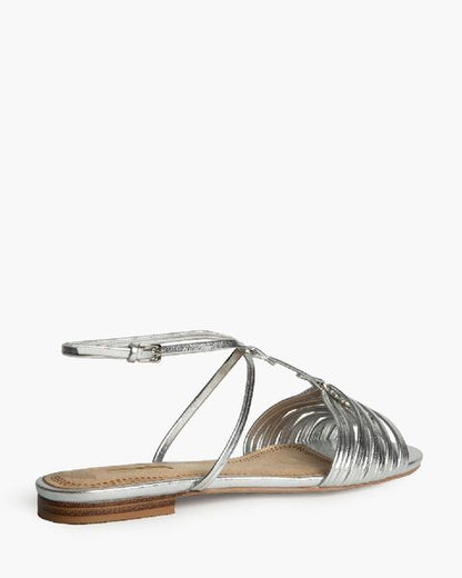 Silver Metallic Strappy Sandal with Ankle Closure