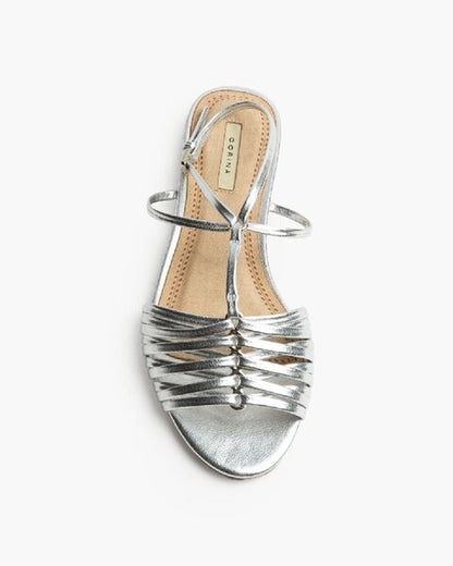 Silver Metallic Strappy Sandal with Ankle Closure