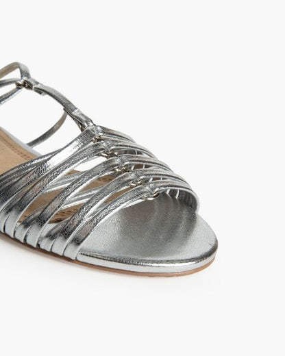 Silver Metallic Strappy Sandal with Ankle Closure