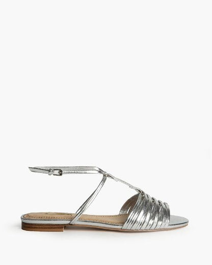 Silver Metallic Strappy Sandal with Ankle Closure
