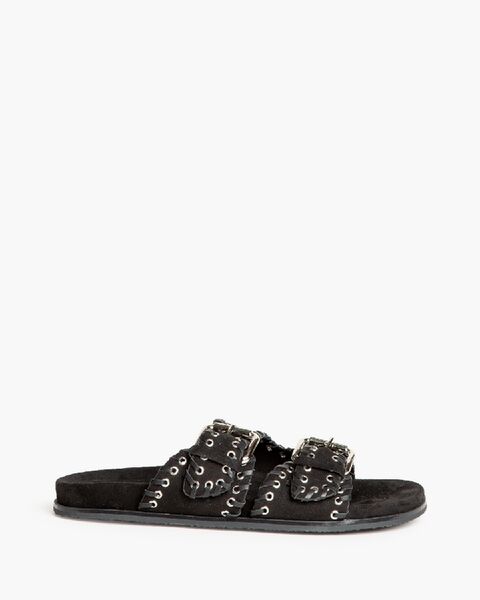 Black Textured Sandals with Buckle Detail