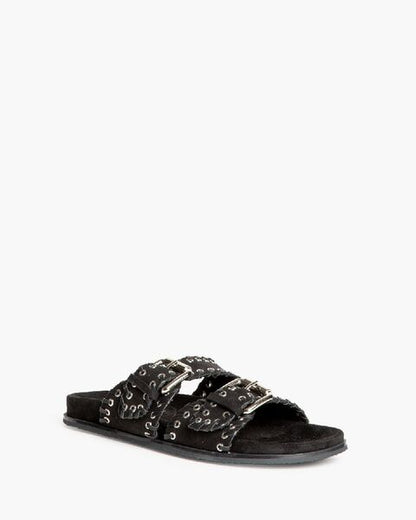 Black Textured Sandals with Buckle Detail