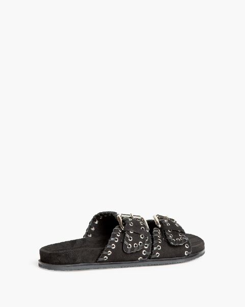 Black Textured Sandals with Buckle Detail