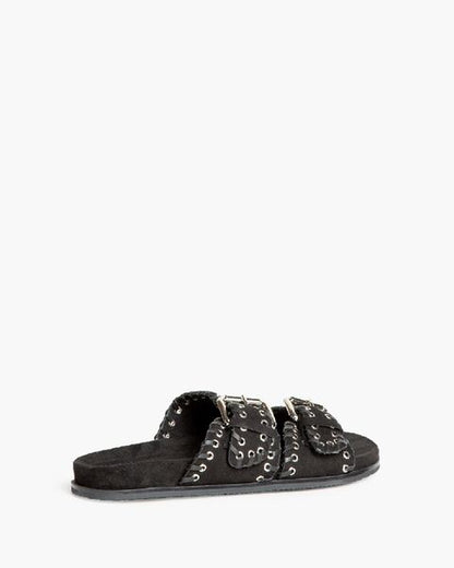 Black Textured Sandals with Buckle Detail
