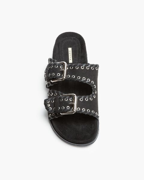 Black Textured Sandals with Buckle Detail
