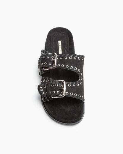 Black Textured Sandals with Buckle Detail