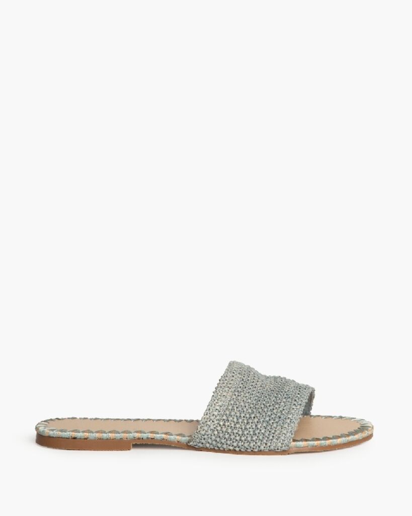 Grey Woven Slide Sandals with Textured Band