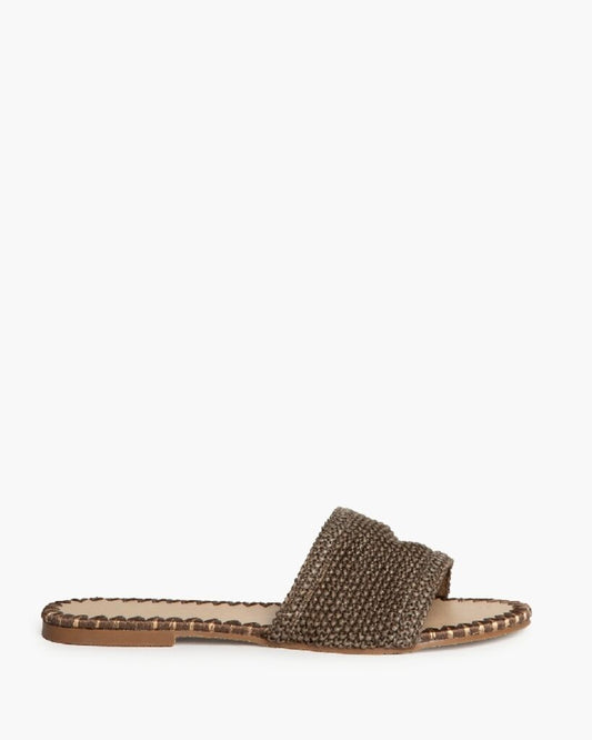 Brown Woven Slide Sandals with Flat Sole