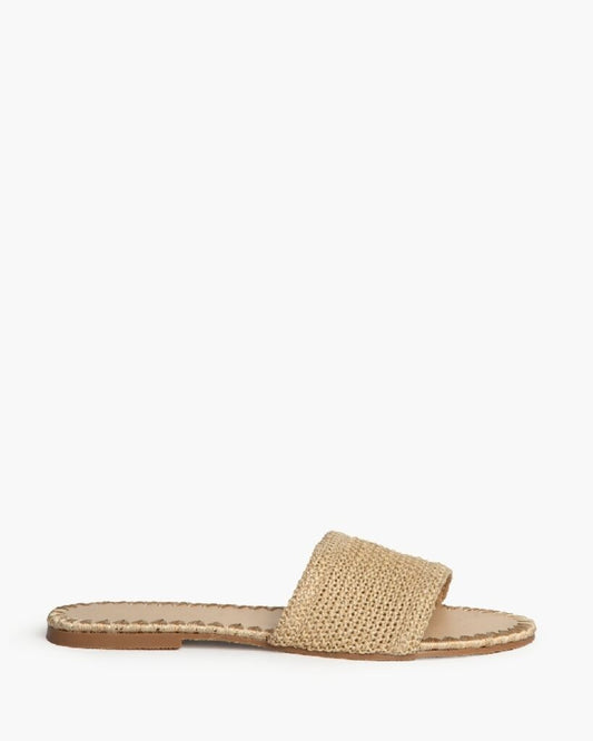 Beige Woven Slide Sandals with Flat Sole