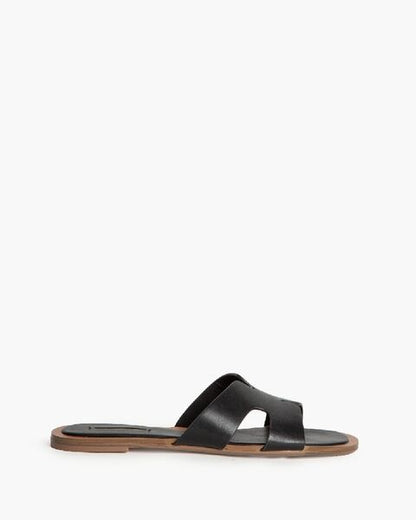 Black Slide Sandal with Interwoven Strap