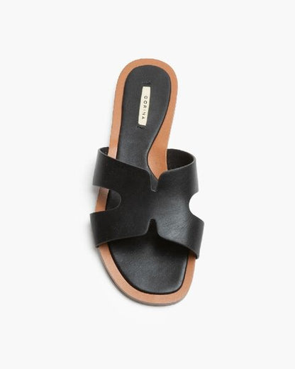 Black Slide Sandal with Interwoven Strap
