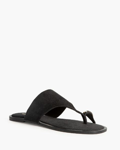 Black Textured Sandal with Thong Strap