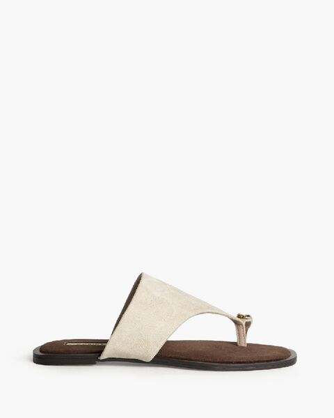 Beige Suede Slide Sandal with Thong Detail