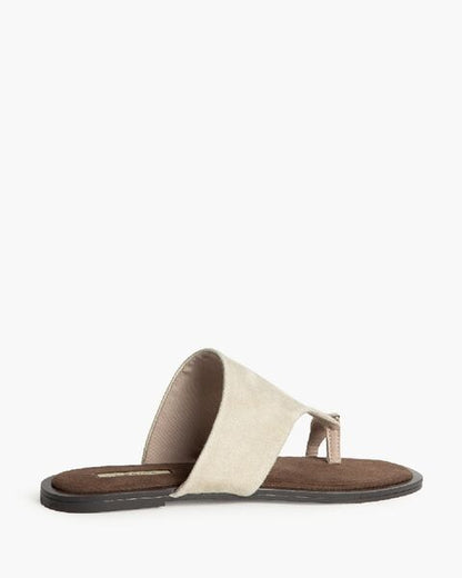 Beige Suede Slide Sandal with Thong Detail