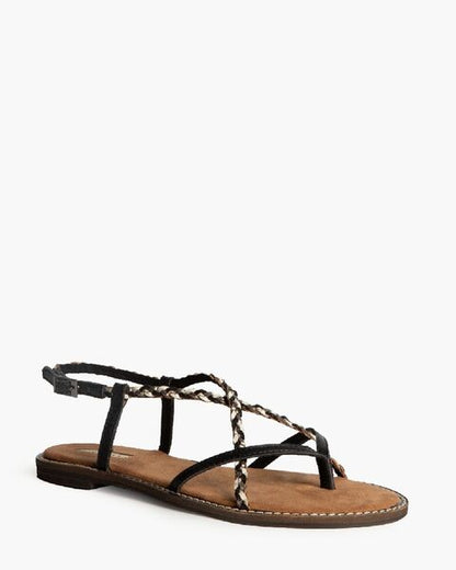 Black Braided Flat Sandals with Adjustable Strap