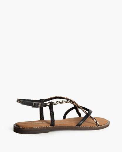 Black Braided Flat Sandals with Adjustable Strap