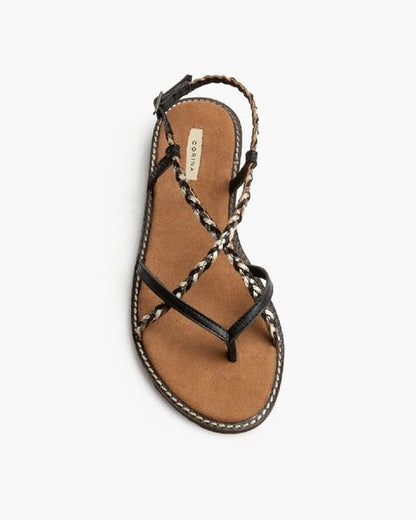 Black Braided Flat Sandals with Adjustable Strap