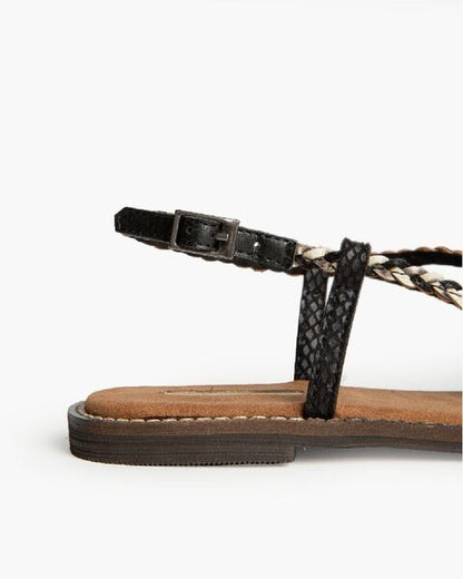 Black Braided Flat Sandals with Adjustable Strap