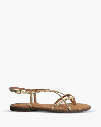 Gold Strappy Sandals with Buckle Closure