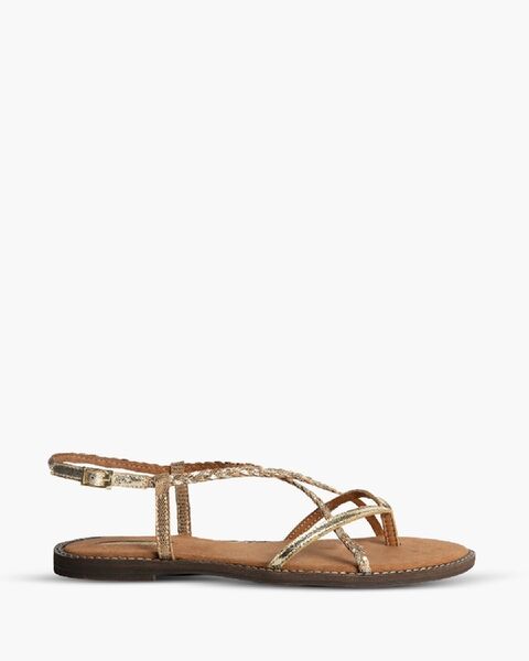 Gold Strappy Sandals with Buckle Closure