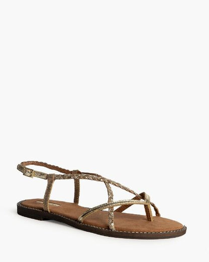 Gold Strappy Sandals with Buckle Closure