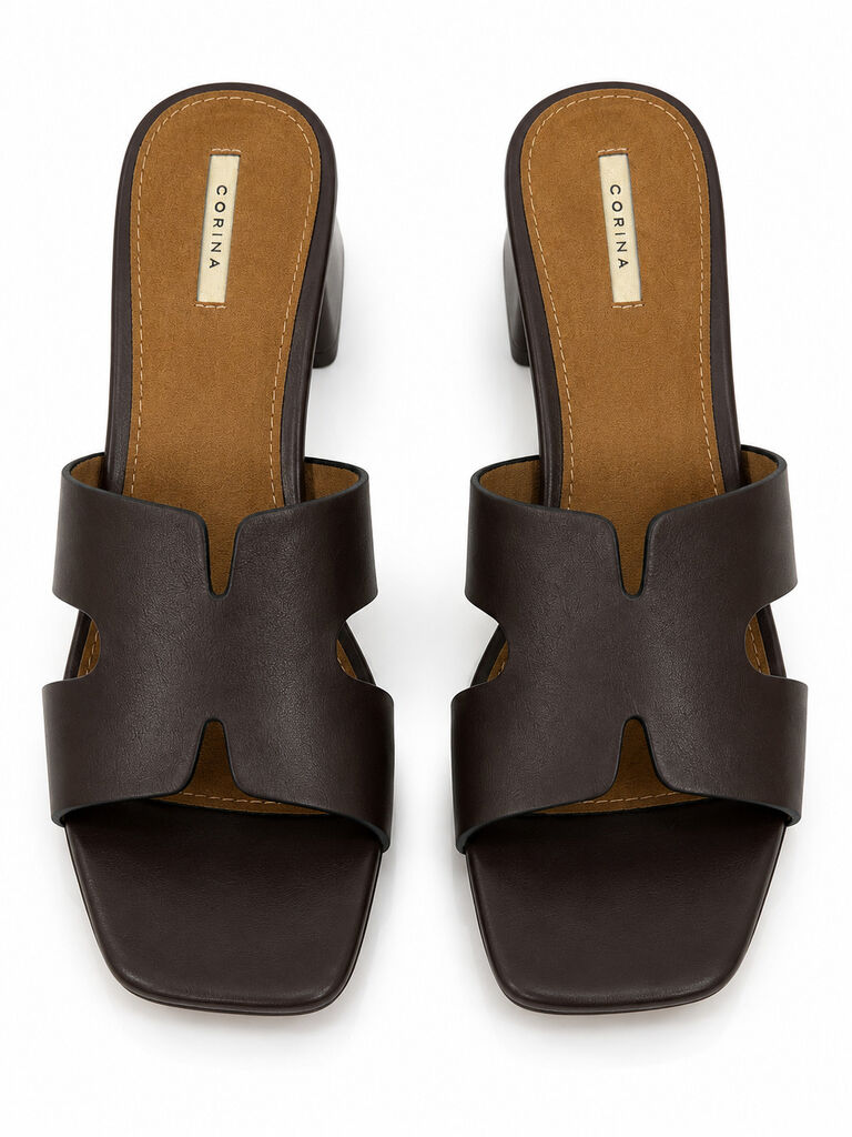 Heeled Mule Open-Toe Nappa CAFE