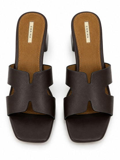 Heeled Mule Open-Toe Nappa CAFE