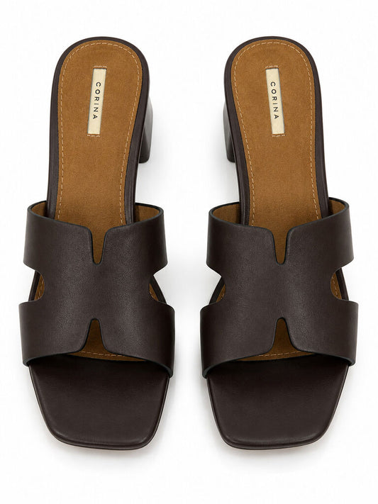 Heeled Mule Open-Toe Nappa CAFE