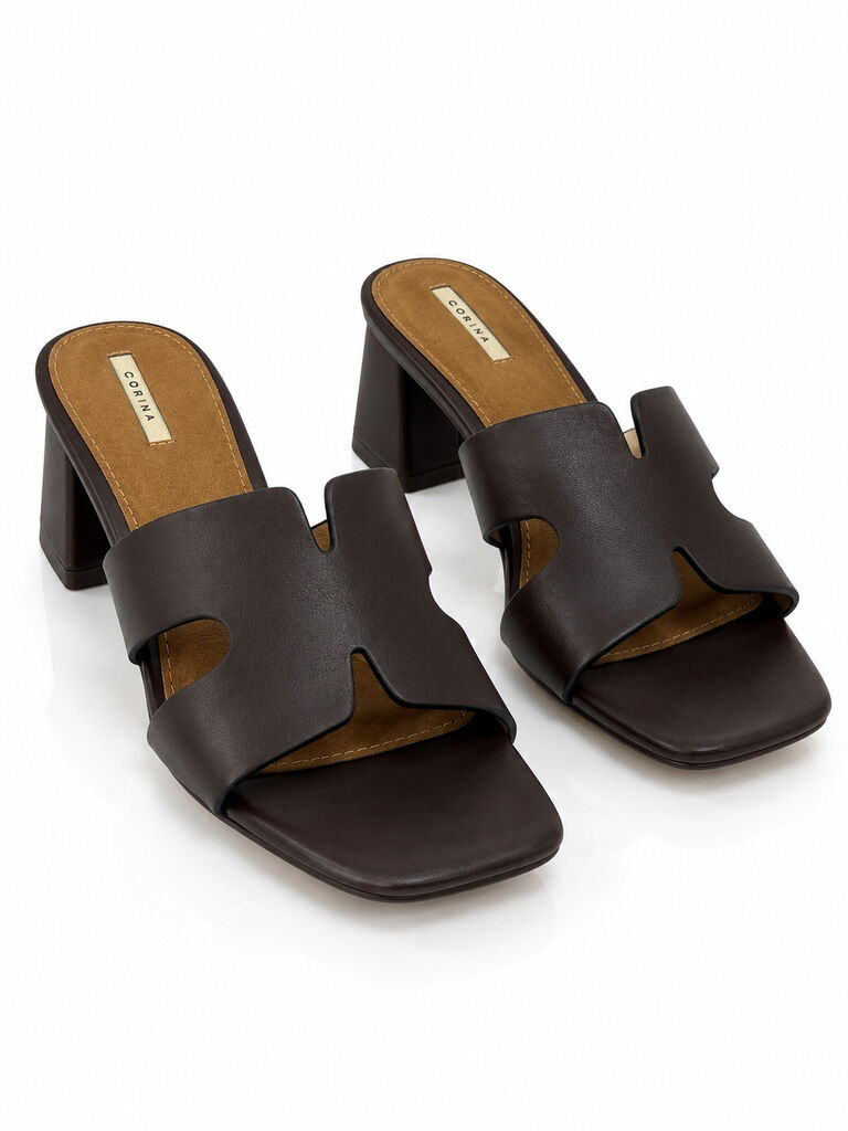 Heeled Mule Open-Toe Nappa CAFE