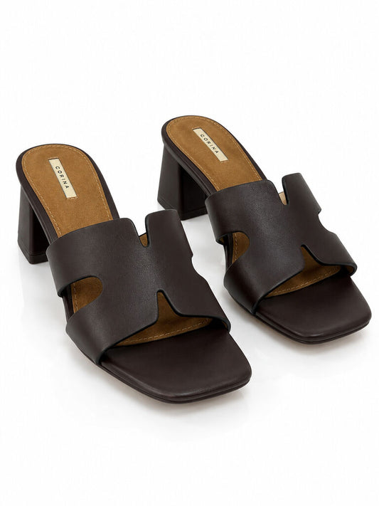 Heeled Mule Open-Toe Nappa CAFE