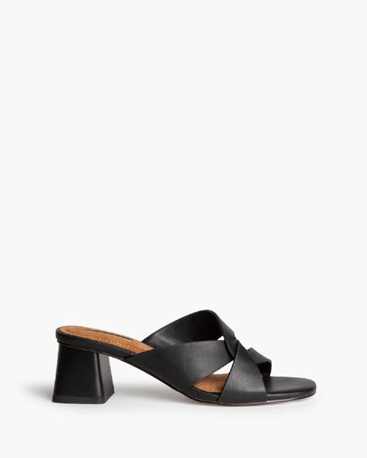 Heeled Mule Open-Toe Nappa NEGRO