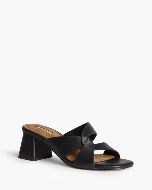 Heeled Mule Open-Toe Nappa NEGRO